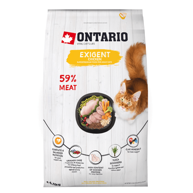 Sausas maistas išrankioms katėms su vištiena, Ontario Exigent, 6,5 kg