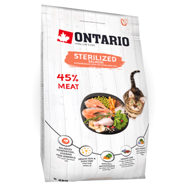 Sausas maistas sterilizuotoms katėms su lašiša, Ontario Sterilized Salmon, 2 kg