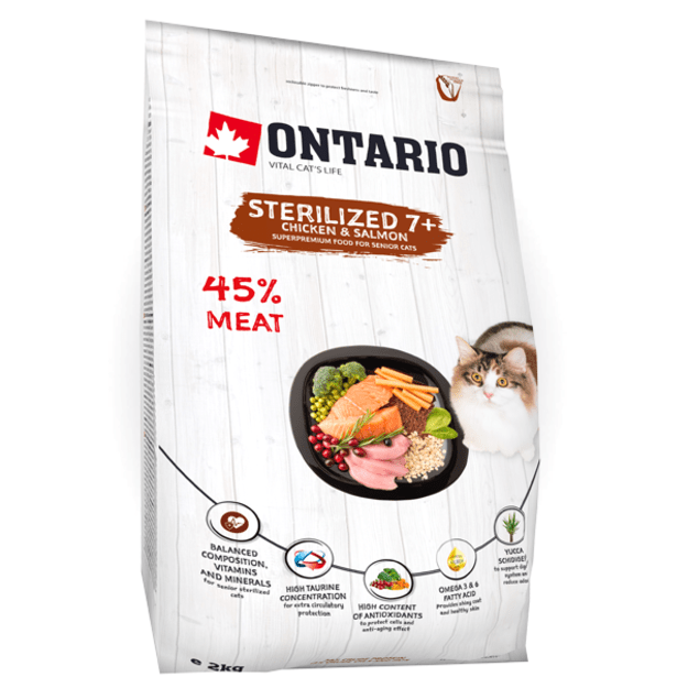 Sausas maistas sterilizuotoms vyresnėms katėms, Ontario Sterilized 7+, 2 kg