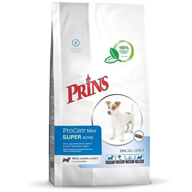 Prins ProCare Mini Super Active sausas maistas aktyviems suaugusiems mažų veislių šunims 15 kg