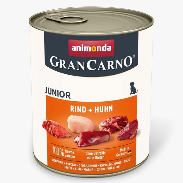 Animonda GranCarno Junior Beef + Chicken: konservai šuniukams/jauniems šunims su šviežia jautiena ir vištiena, 800 g