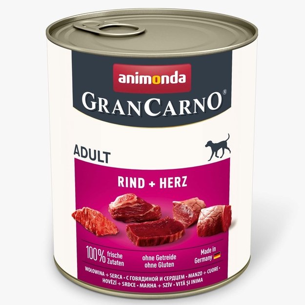 Animonda GranCarno Adult Beef + Heart: konservai šunims su šviežia jautiena ir širdimis, 800 g