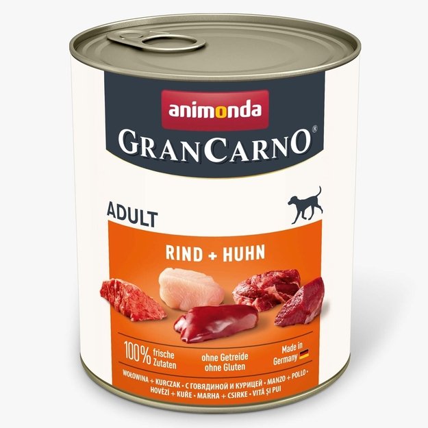 Animonda GranCarno Adult Beef + Chicken: konservai šunims su šviežia jautiena ir vištiena, 800 g