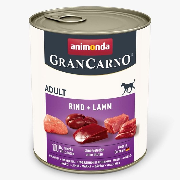 Animonda GranCarno Adult Beef + Lamb: konservai šunims su šviežia jautiena ir ėriena, 800 g