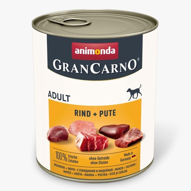 Animonda GranCarno Adult Beef + Turkey: konservai suaugusiems šunims su jautiena ir kalakutiena, 800 g