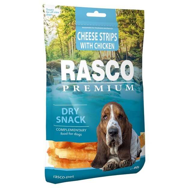Rasco Premium sūrio lazdelės su vištiena, skanėstai šunims, 80 g (Rasco Premium Cheese Strips with Chicken)