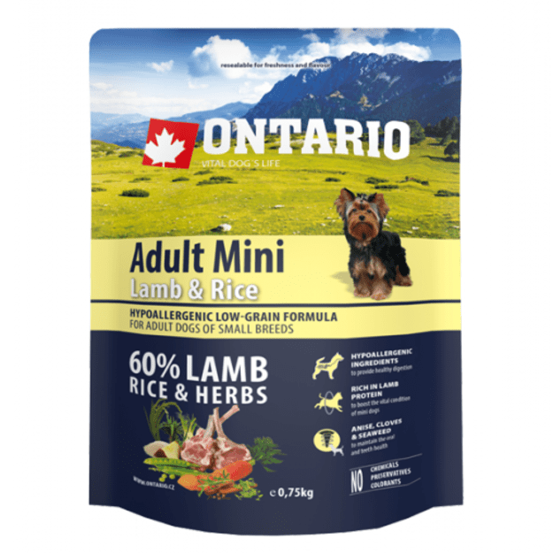 Ontario Adult Mini Lamb and Rice, 0,75 kg, pašaras mažų veislių šunims su ėriena ir ryžiais