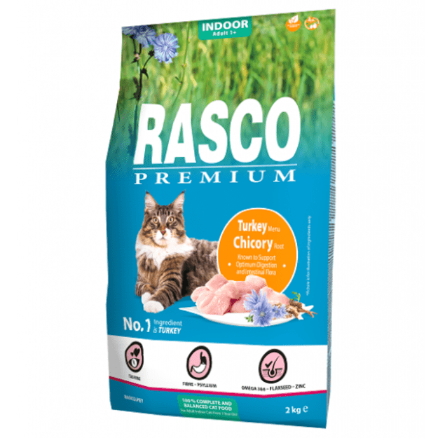 Sausas maistas kambarinėms katėms su kalakutiena ir cikorija, 2 kg, Rasco Premium Cat Indoor, Turkey and Chicory Root
