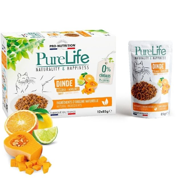 Konservai katėms su kalakutiena, moliūgu ir citrusais, 85 g, Pro-Nutrition Flatazor Pure Life