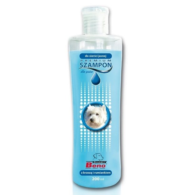 Šampūnas balto kailio šunims su beržo ir ramunėlių ekstraktais, Super Beno, 250 ml