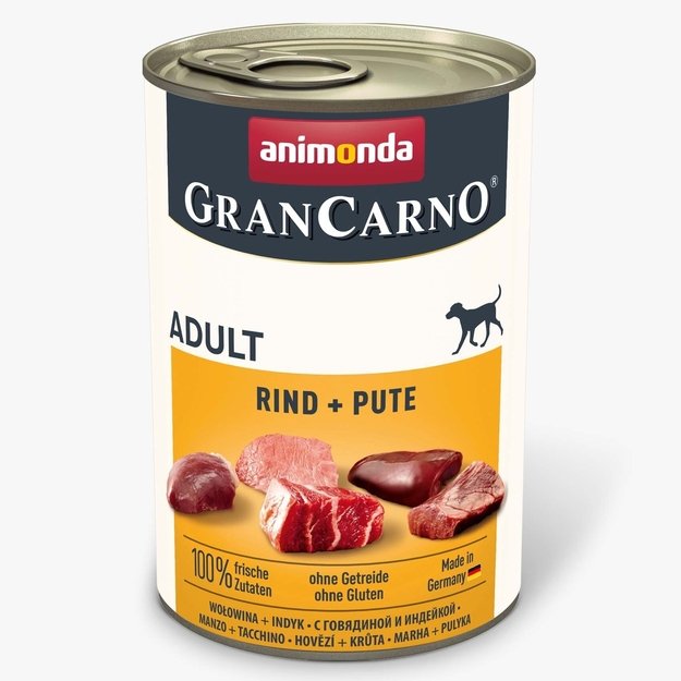 Animonda GranCarno Adult Beef + Turkey: konservai suaugusiems šunims su jautiena ir kalakutiena, 400 g