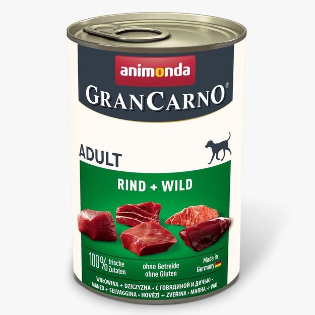 Animonda GranCarno Adult Beef + Wild: konservai suaugusiems šunims su šviežia jautiena ir žvėriena, 400 g