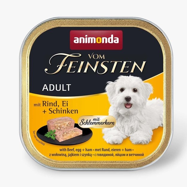 Animonda Vom Feinsten Adult Gourmet centre with Beef, egg and ham - konservai suaugusiems šunims su jautienos, kiaušinių ir kumpio įdaru, 150 g