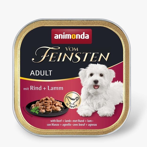 Animonda Vom Feinsten Adult with beef and lamb in sauce – konservai suaugusiems šunims su jautiena ir ėriena padaže, 150 g