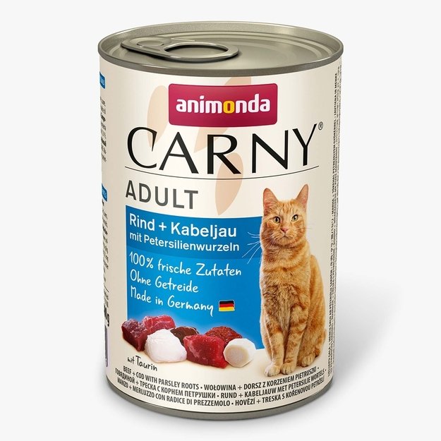 Animonda Carny Adult Beef + Cod with Parsley Roots - konservai katėms su šviežia jautiena, menke su petražolių šaknimis, 400 g