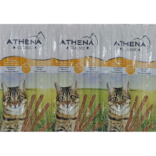 Athena skanėstai katėms - pagaliukai su paukštiena ir kepenėlėmis, 10 vnt.*5 g