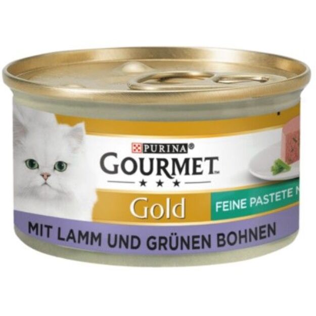 Paštetas katėms su ėriena ir šparaginėmis pupelėmis Gourmet Gold, 85 g