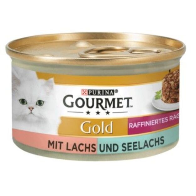Ragu katėms su lašiša ir menke Gourmet Gold Ragout Duetto, 85 g