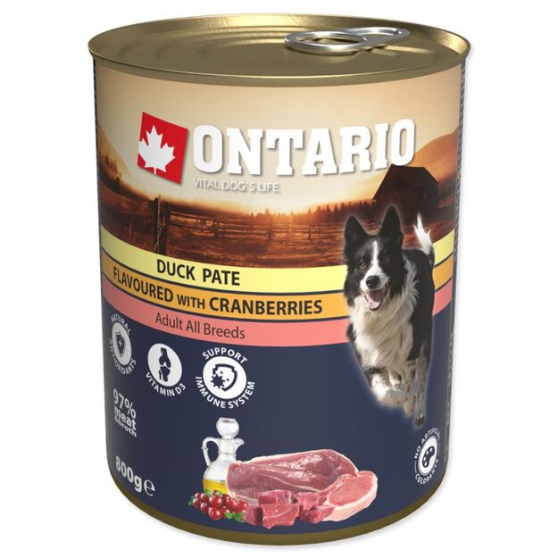 Ontario konservai šunims – Antiena, paskaninta spanguolėmis, 800 g, Duck Pate with Cranberries