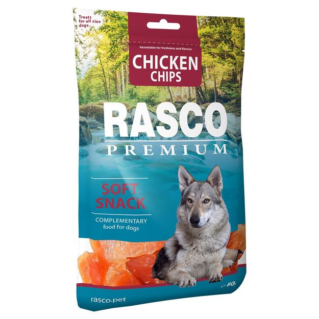 Rasco Premium vištienos traškučiai, skanėstai šunims, 80 g (Rasco Premium Chicken Chips)