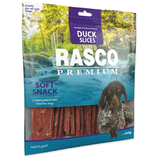 Rasco Premium antienos juostelės, skanėstai šunims, 500 g (Rasco Premium Duck Slices)