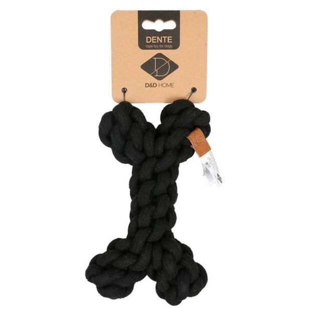 Žaislas šuniui - Juodas kaulas iš virvių, S dydis