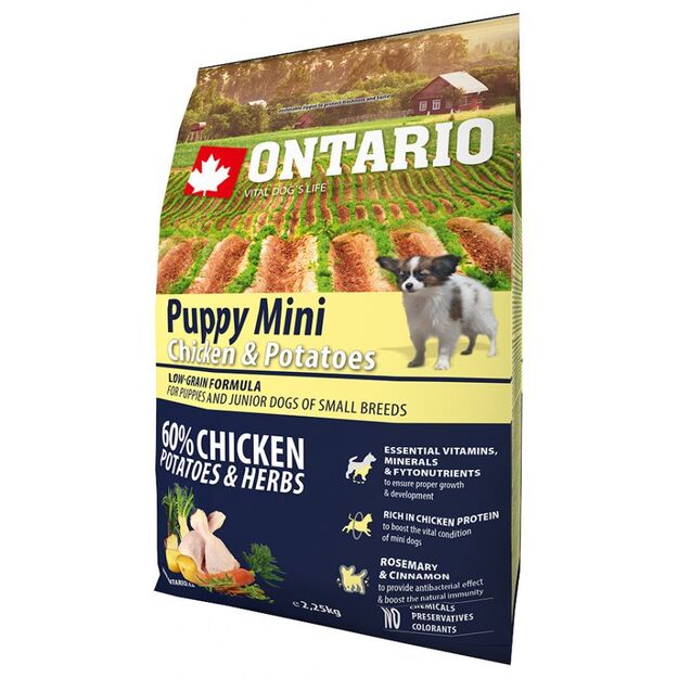 Ontario Puppy Mini Chicken and Potatoes, 2,25 kg, pašaras jauniems šunims su vištiena ir bulvėmis