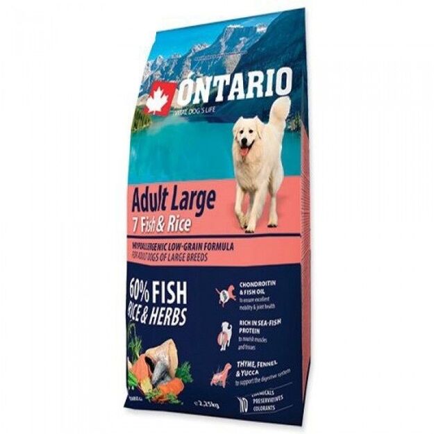 Ontario Adult Large Fish and Rice, 12 kg, pašaras didelių veislių šunims su žuvimi ir ryžiais