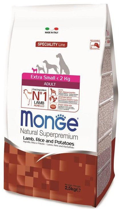 Monge extra small adult sausas pašaras (ėriena ir ryžiai) 2,5kg