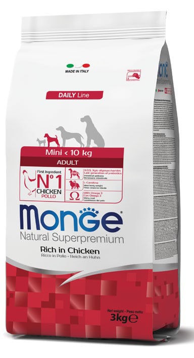 Monge Dry Dog Mini Adult 3 kg sausas pašaras mažų veislių suaugusiems šunims su vištiena 3kg