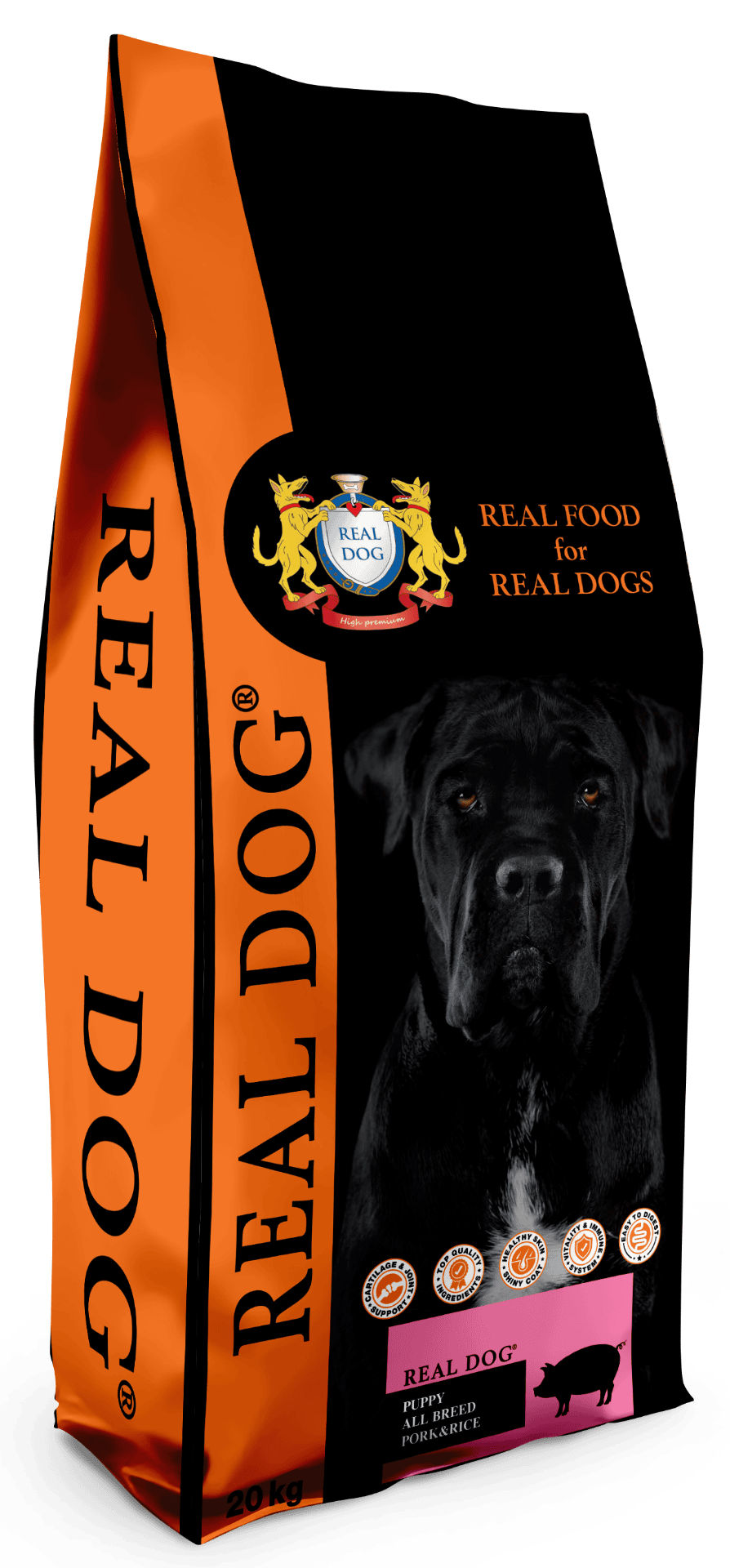 Real Dog Adult All Breeds su kiauliena ir ryžiais 20kg
