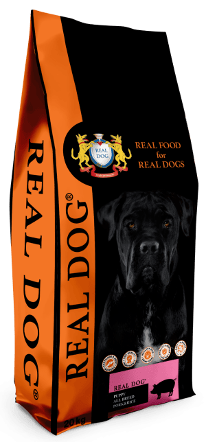 Real Dog Puppy-Junior All Breeds su kiauliena ir ryžiais 20kg