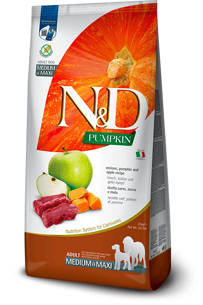 FARMINA N&D PUMPKIN - DOG Dry Venison&Apple ADULT MEDIUM MAXI 12 kg