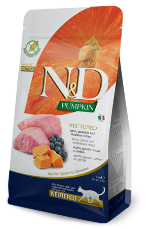 FARMINA N&D PUMPKIN - CAT Dry Lamb&Blueberry NEUTERED ADULT 1,5 kg