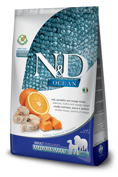FARMINA N&D OCEAN - DOG Dry Cod Pumpkin&Orange ADULT MED&MAX 2,5 kg