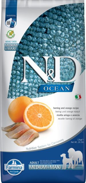 FARMINA N&D OCEAN - DOG Dry Herring&Orange ADULT MED&MAX 12 kg