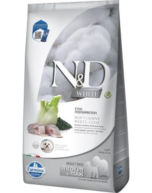 FARMINA N&D WHITE - DOG Dry Sea Bass Spirulina&Fennel ADULT MED&MAX 7 kg