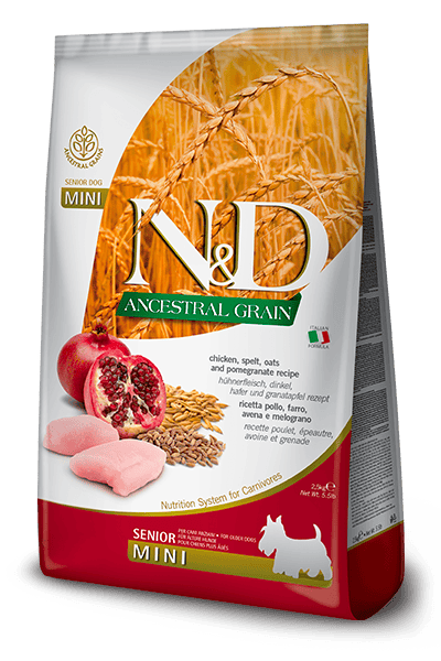 FARMINA N&D ANCESTRAL GRAIN - DOG Dry Chicken Spelt Oats&Pomegranate SENIOR MINI 2,5KG