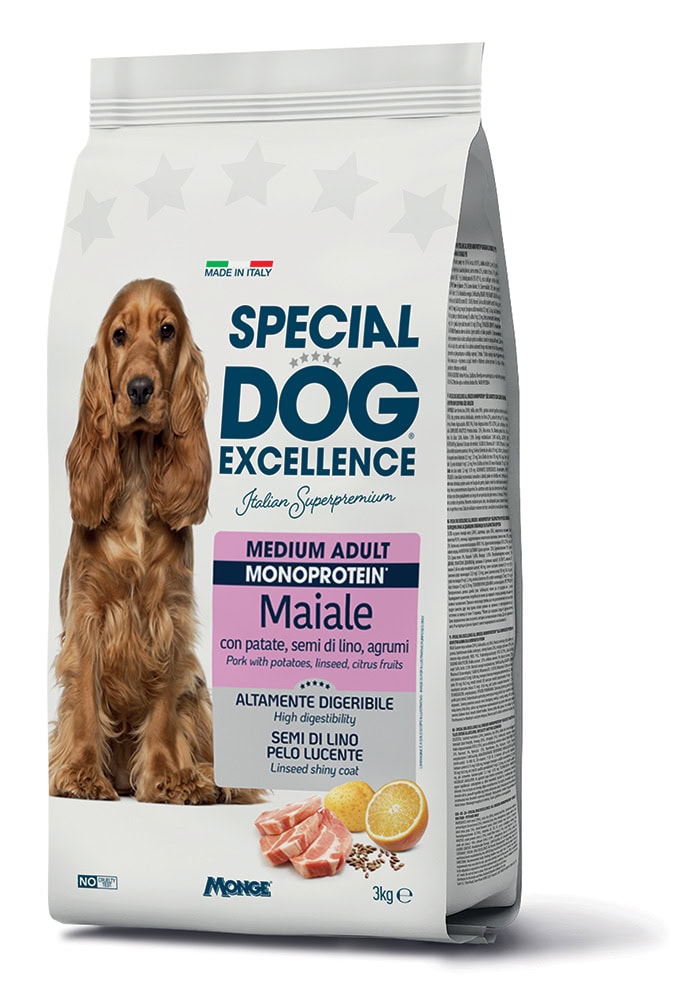 Special Dog Exc. Monoprotein sausas pašaras vidut. veislių suaug. šunims su kiauliena 3kg