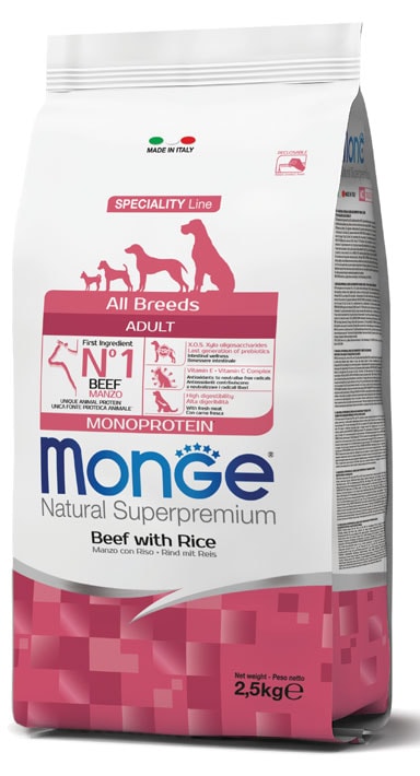 Monge Monoprotein adult sausas pašaras su jautiena ir ryžiais 2,5kg