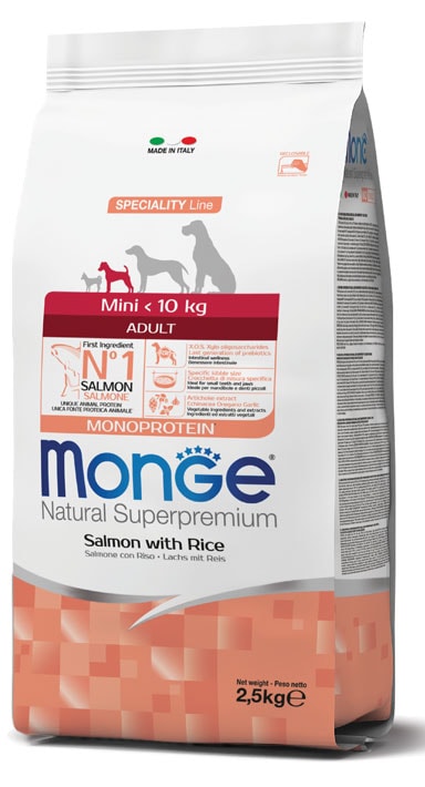 Monge mini adult sausas pašaras (lašiša ir ryžiai) 2,5kg