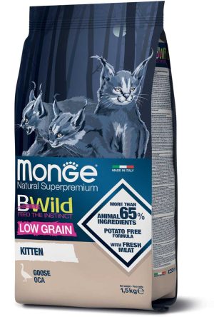 Monge BWild Kitten visavertis pašaras jauniems kačiukams su žąsiena 1,5kg