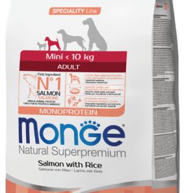 Monge mini adult sausas pašaras mažų veislių suaugusiems šunims su lašiša ir ryžiais 7,5kg