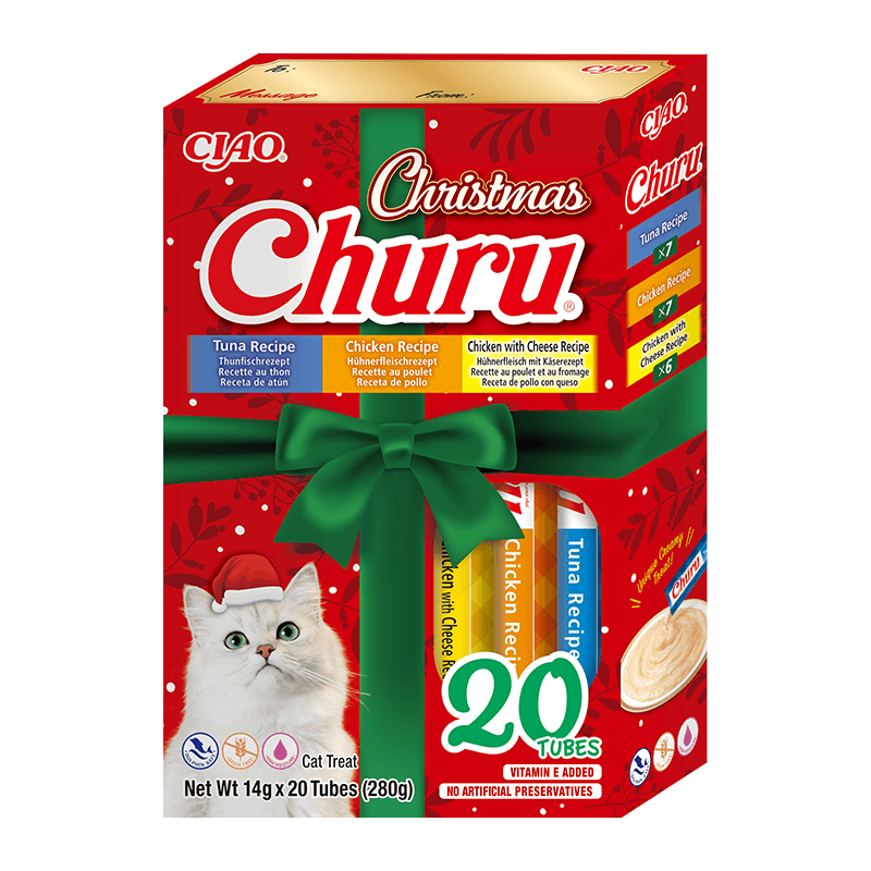 Churu Xmas dovanų dėžutė su tunu, vištiena, vištiena ir sūriu 20 vnt