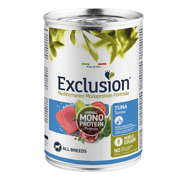 Exclusion Mono Protein Mediterraneo konservuotas pašaras šunims su tunu, 400 g