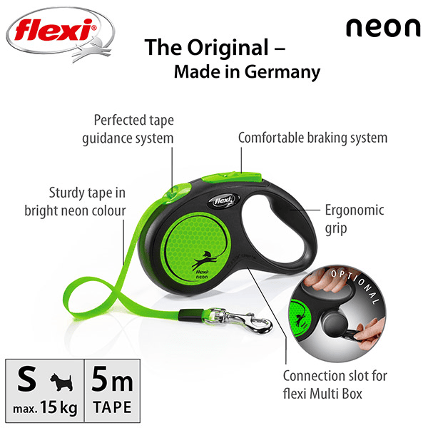 FLEXI pavadėlis šuniui New Neon S juostinis 5m, žalias - papildoma nuotrauka 2