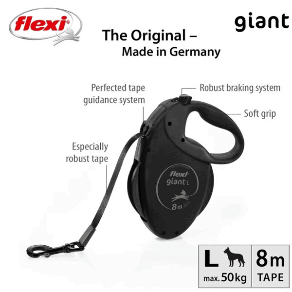 FLEXI pavadėlis šuniui Giant L Black Edition, juostinis 8m, juodas - papildoma nuotrauka 2