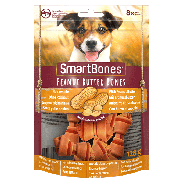 SmartBones Peanut Butter Bones skanėstai su riešutų sviestu mažų veislių šunims, 8 vnt.