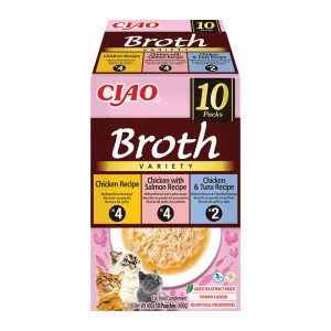 CIAO Broth skanėstas katėms, vištiena su lašiša ir tunu vištienos sultinyje, 10x40 g