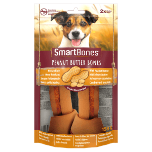 SmartBones Peanut Butter Bones skanėstai su riešutų sviestu vidutinio dydžio veislių šunims, 2 vnt.